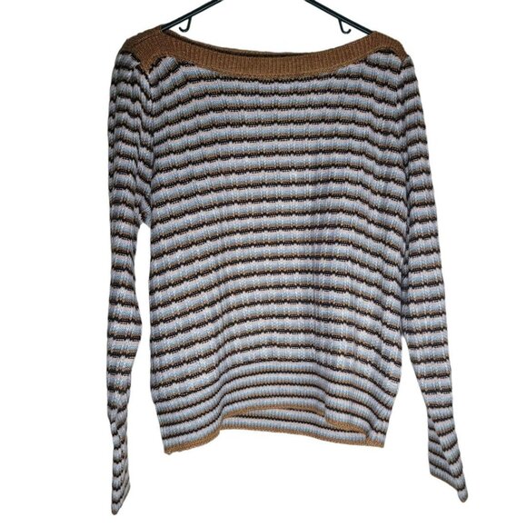 Nine West Striped Sweater Soft Womens Large Brown Blue Knit - Picture 1 of 9